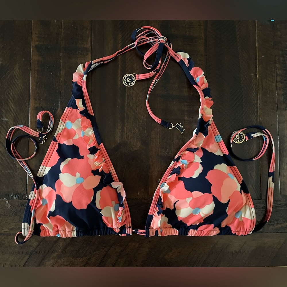 JUICY COUTURE triangle bikini swim top with ruffle trim size M EUC